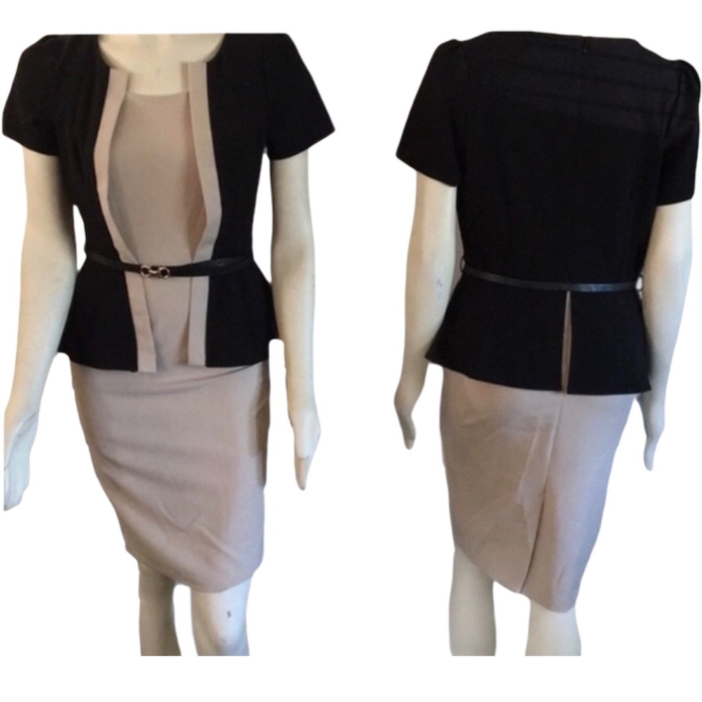 Elegant Black and Tan Midi Dress